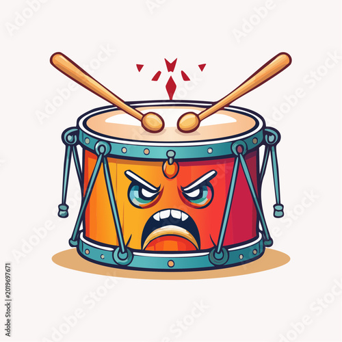 Angry Drum Character with Drumsticks