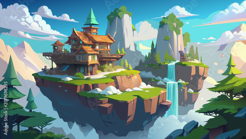 vector  illustration of landscape with castle