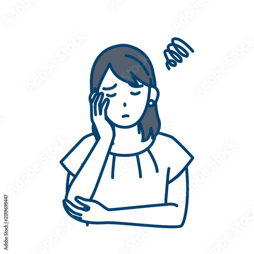 悩む清楚系の若い女性のイラスト