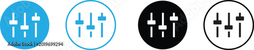 Fotografie Adjustment slider icon set with minimalist solid and outline vector level symbol