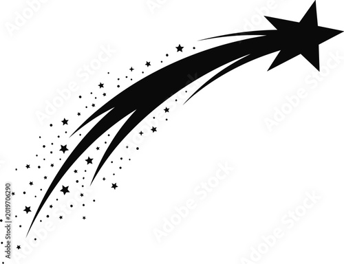 Shooting star with trail against white background