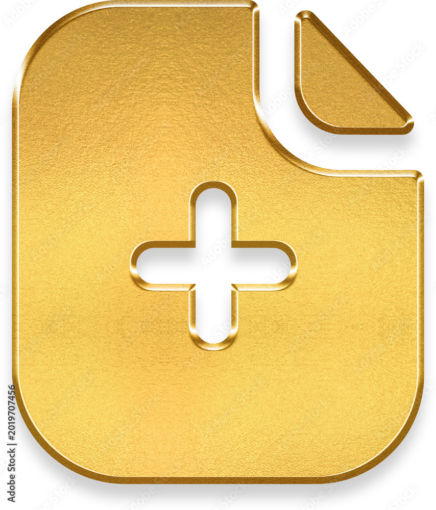 Fototapeta premium Gold paper plus icon on metallic round badge symbol
