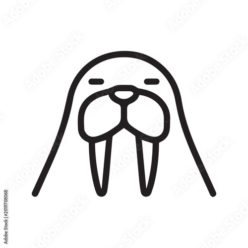 Minimalist walrus face line art vector illustration isolated on white background.