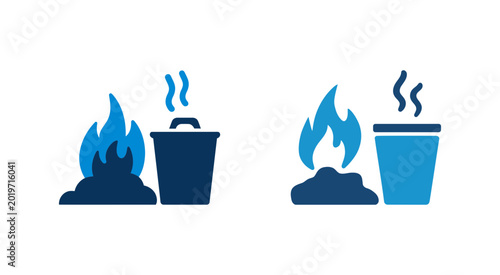 Burning trash and waste icons indicating environmental pollution