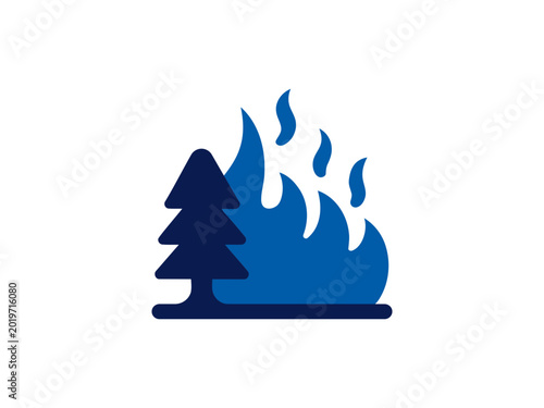 Forest fire icon with flames and tree, environmental hazard