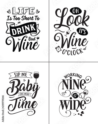 Quadro su tela Funny vintage style wine time motivational posters set Vector