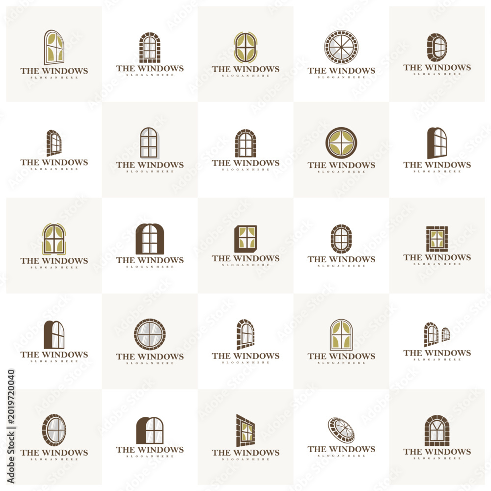 Fototapeta premium Set of Luxury window classic vintage logo vector template. Creative window classic logo design concepts.