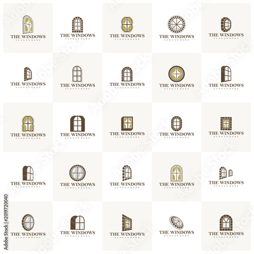 Set of Luxury window classic vintage logo vector template. Creative window classic logo design concepts.