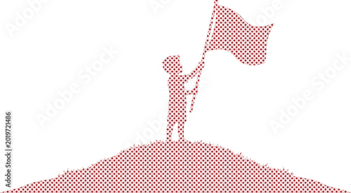 Fotografija Achievement and success concept vector, a child silhouette holding a flag on a h
