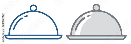 Φωτογραφία Restaurant cloche vector icon set with outline and colorful food serving symbols