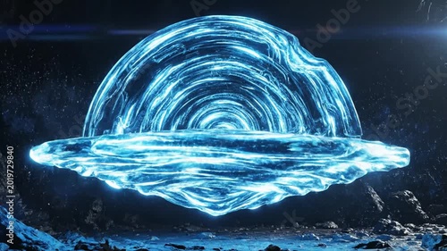 Abstract Blue Energy Orb, Futuristic Sci-Fi Portal, Glowing Cosmic Phenomenon