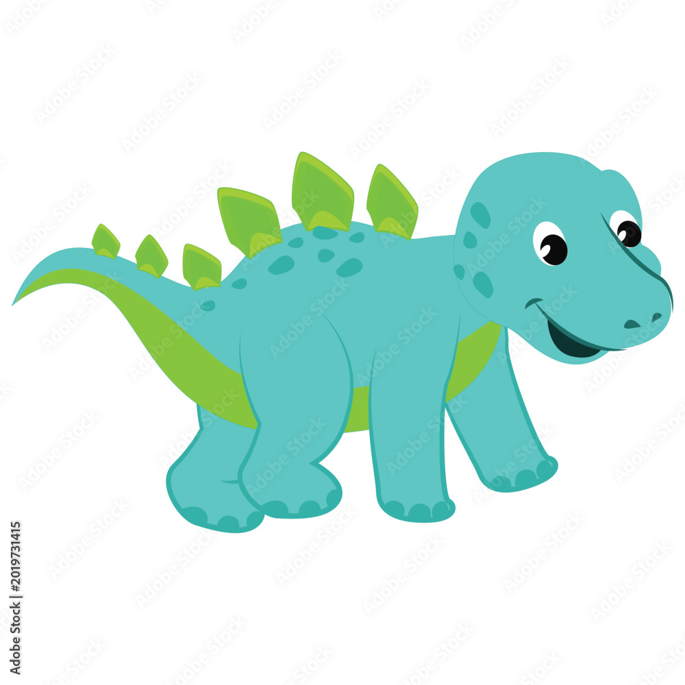 Obraz premium Adorable and Friendly Cartoon Stegosaurus Dinosaur Illustration in Bright Blue and Green Tones, Perfect for Children's Books and Playful Designs