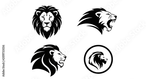 Bild auf Leinwand Powerful black and white lion head illustrations set embodying strength and wild
