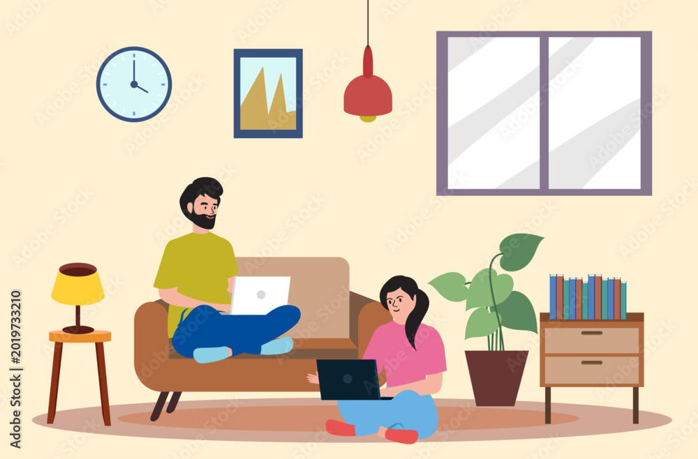 Fototapeta premium people working together relaxed home setting illustration lifestyle communication