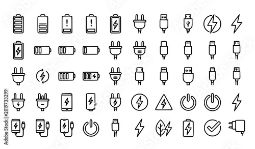 Quadro su tela Battery power icon collection vector black white charging design