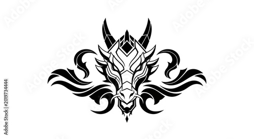 Dragon Head Emblem, Tribal Tattoo Design, Mythical Creature Silhouette