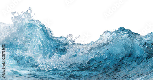 Powerful ocean wave PNG isolated on transparent background, turquoise water curl with foam for surfing and marine themed designs