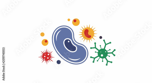 A diverse collection of stylized microscopic organisms and cells