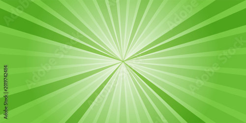 Abstract green starburst backdrop featuring light rays and smooth gradient, suitable for advertising, web backgrounds, and spring themes.