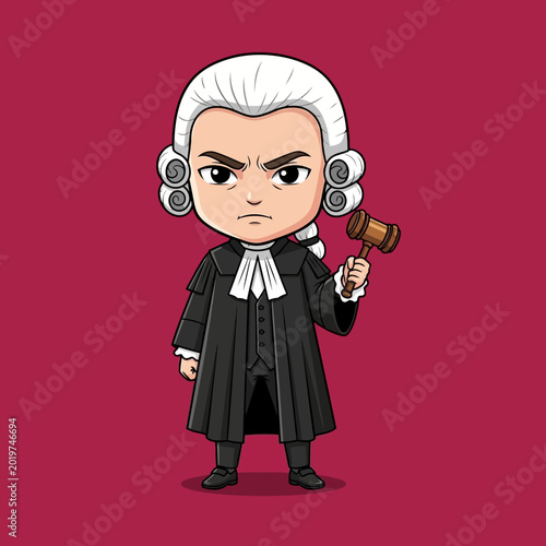 Foto Cartoon Judge Character Holding Gavel Illustration.
