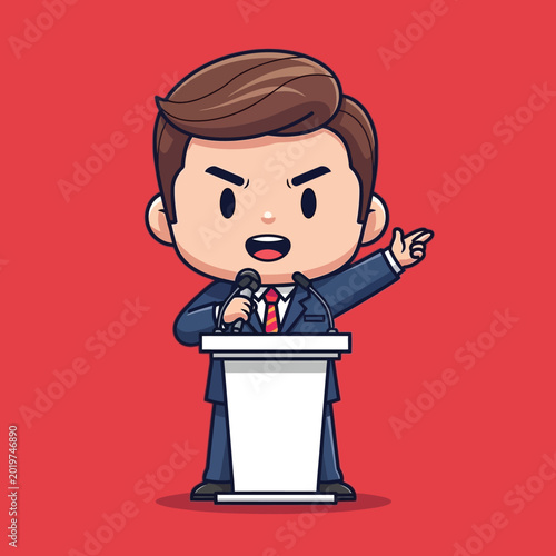 Photos Cartoon Man Speaking at Podium.