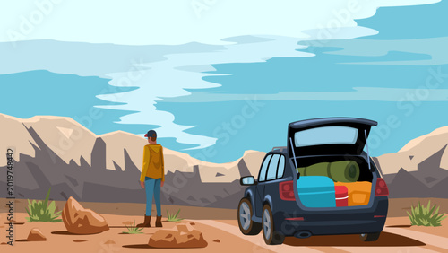 Desert Adventure Road Trip with Loaded Car