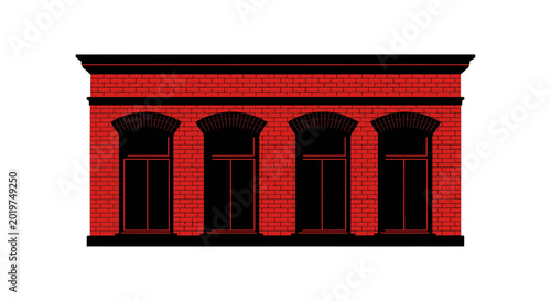 Red Brick Building Facade with Four Large Black Windows