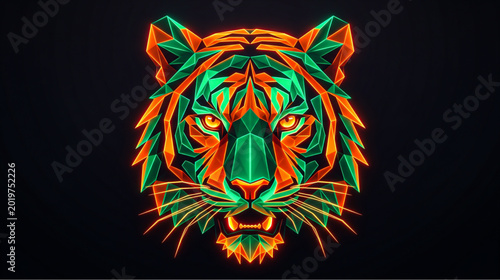 Majestic Tiger Head Polygonal Geometric Neon Glow Illustration