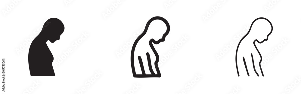 Obraz premium Sad or depressed person icon set. Human suffering or grief symbol in solid, outline, and hand-drawn styles.