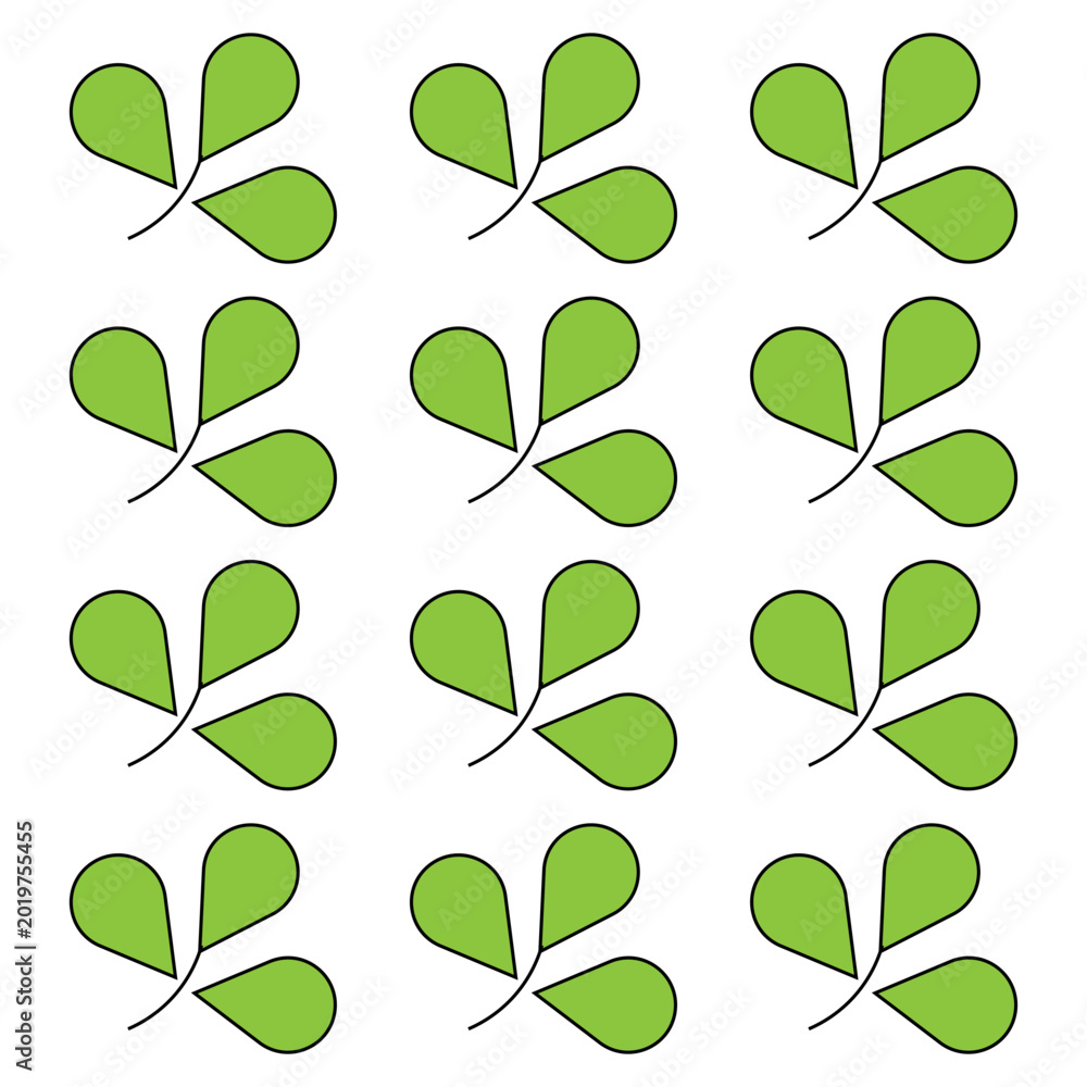 Obraz premium Green clover leaves. Nature pattern Vector tile. Repetitive plant element. Spring botany concept.