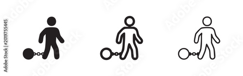 Foto Person with ball and chain icon set - Symbol of imprisonment or burden