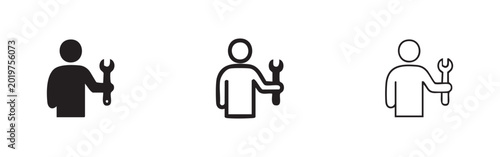 Mechanic or repairman with wrench icon set
