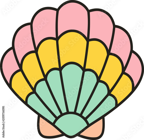 Colorful seashell with pink, yellow, and green sections