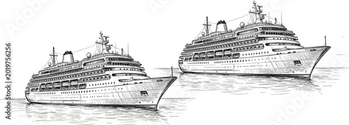 Принти на полотні Vintage engraved cruise ship collection with detailed ocean liner sketch retro v