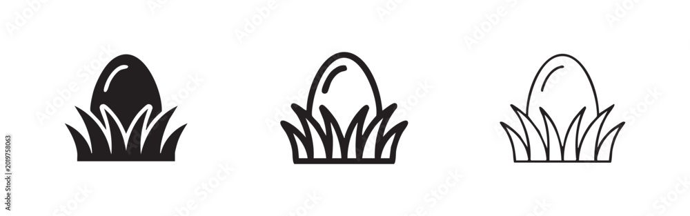Naklejka premium Easter egg in grass icon set, spring and holiday symbols