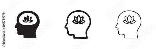 Cuadro en lienzo Mindfulness meditation icon set, inner peace lotus glyphs, zen mind vector illustration for wellness