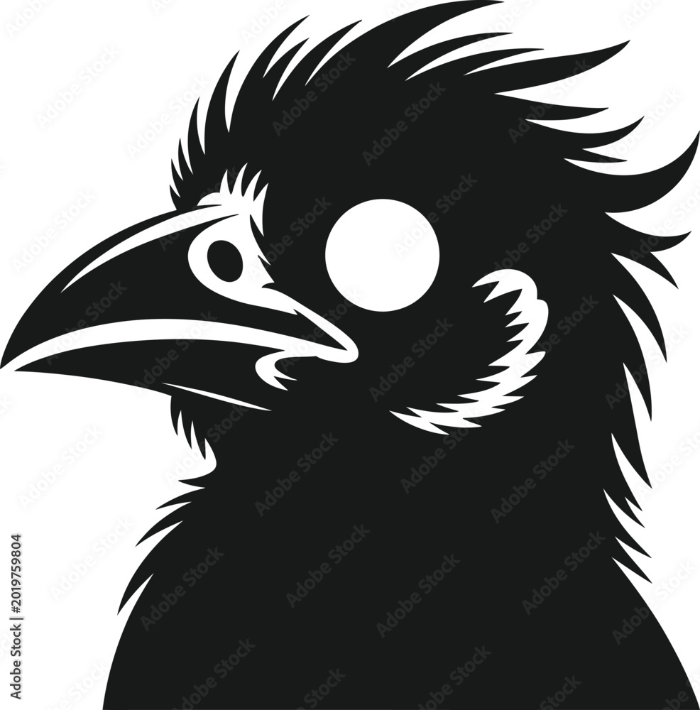 Fototapeta premium Spiky bird head silhouette vector icon, wild avian profile illustration, aggressive or punk style bird logo isolated on white background