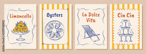 Foto Italian summer posters and cards in hand drawn whimsical style