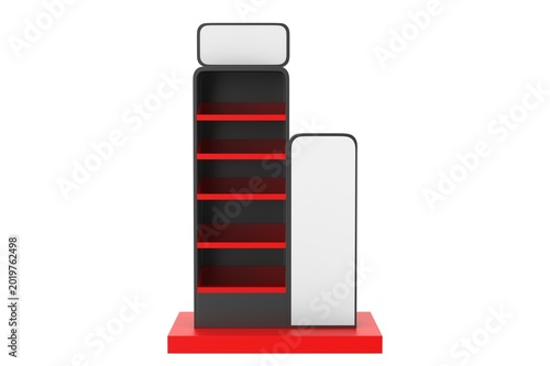 Super Market Display Stand Isolated On White Background. 3d illustration