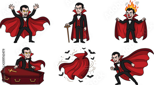 Εκτύπωση καμβά Spooky cartoon count dracula vampire vector character set showing halloween pose