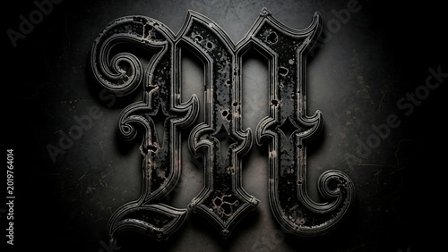 Ornate Gothic Letter M Design Element.