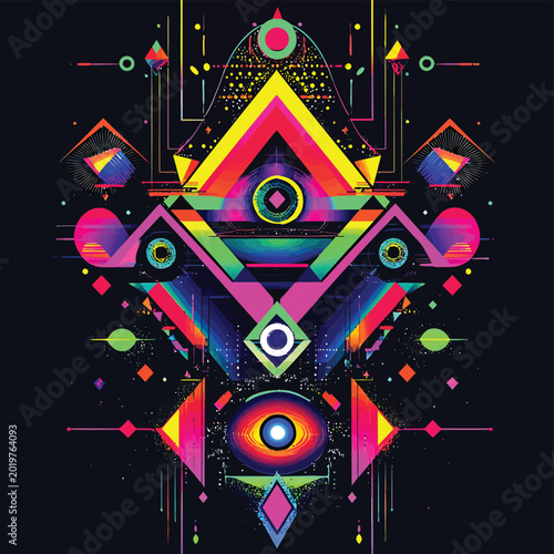 Vibrant Geometric Abstract Sacred Geometry Art Vector Illustration.