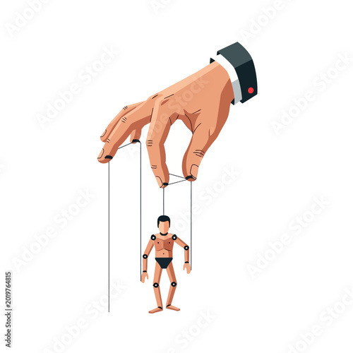 Puppet being controlled by a hand. Manipulation concept.