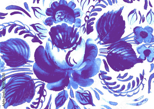 Obraz na plátne Hand drawn watercolor blue floral decor