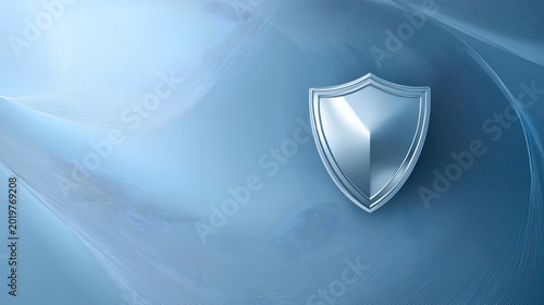 A digital representation of security and protection, featuring a sleek blue background with a shield symbol. Ideal for technology and safety themes.