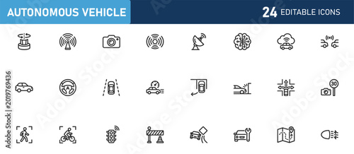 Editable liner icons set for autonomous vehicle. vector illustration