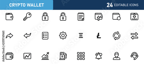 Фотография Editable crypto wallet liner icons set