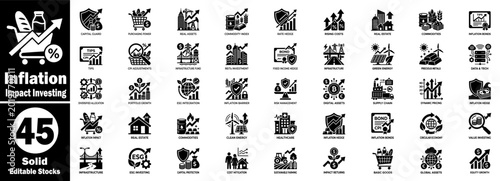 Canvastavla Inflation impact investing solid icons on transparent background.