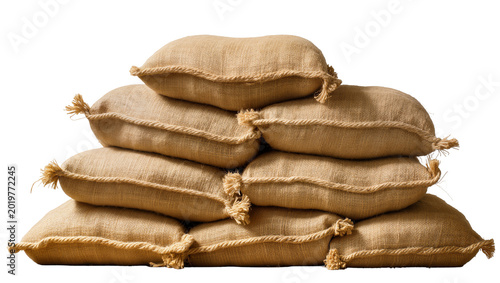 Obraz na plátně Stack of burlap sacks filled with grain, isolated on transparent background