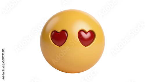 Konstfotografi Yellow emoji face with red heart eyes, isolated on transparent background